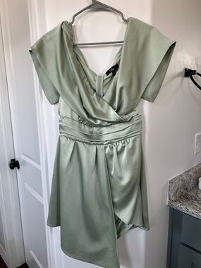Lulu's Sage Green One-Shoulder Satin Cocktail Dress